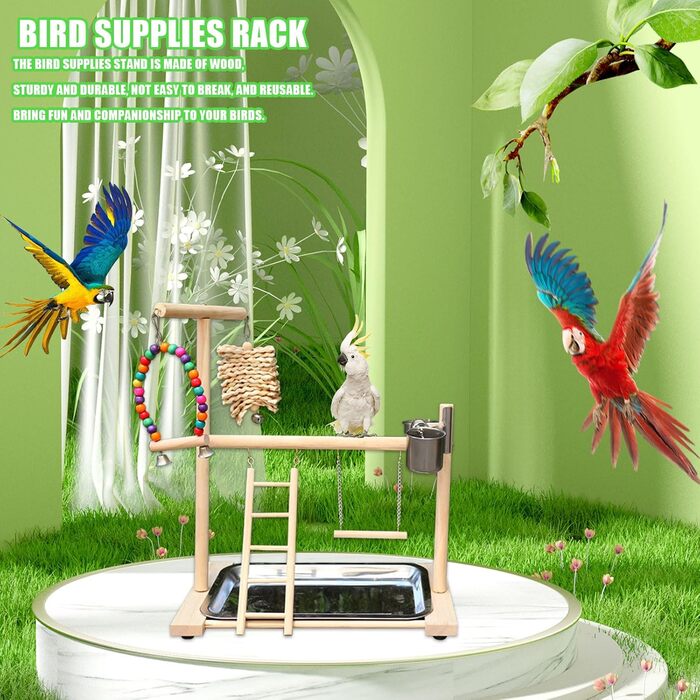 Ігровий комплекс Vogel Spielplatz для хвилястих попугаїв, з нержавіючою чашкою-годівницею, драбиною та підсідалом