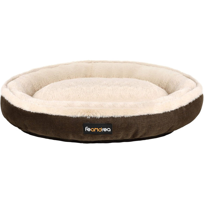 Ліжко для собак Feandrea, кошик для котів, доунат, діаметр 75 см, коричневий PGW075C01, розмір 75x75x12 см