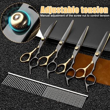 Набір ножиць для грумінгу собак, 7-в-1: ножиці з нержавіючої сталі з безпечними закругленими кінцями, ножиці для стрижки шерсті собак, ножиці для грумінгу котів та собак