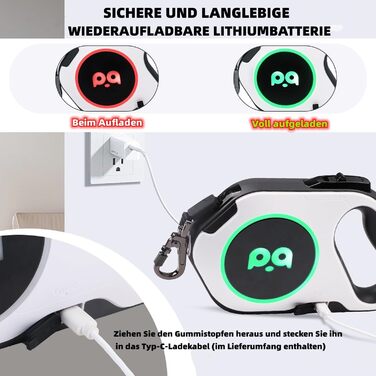 Розтягувана собача поводок з LED-підсвіткою, гальмом та системою швидкого розблокування, 5м, нейлон, до 40кг