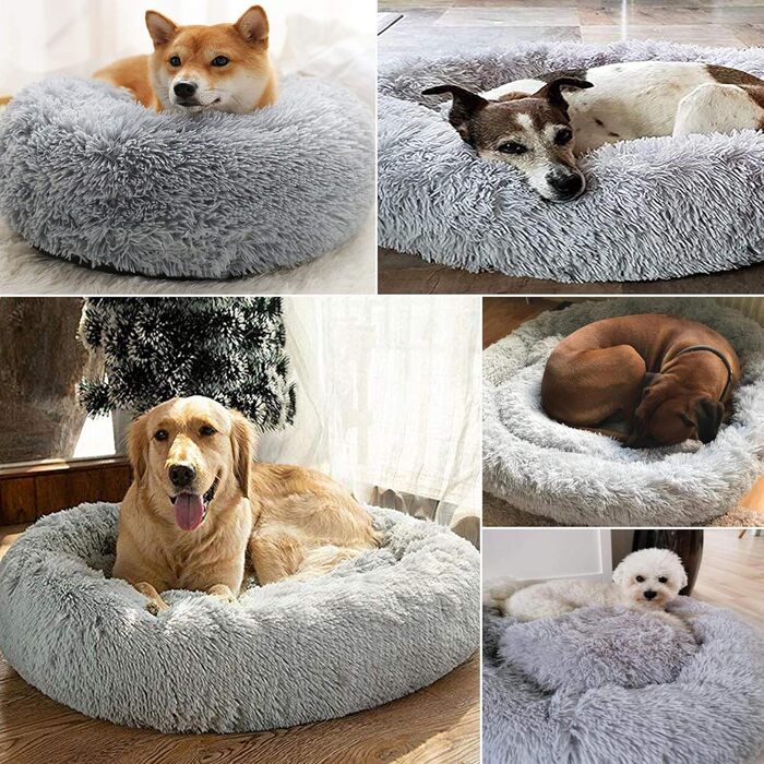 Ортопедичне ліжко для собак XXXL: зручне та м'яке, для великих та середніх порід, сірого кольору. Ліжко-гніздо, антистрес, круглого та овального типу.