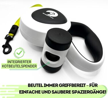 Рулетка для собак Snuggle Paws 5 м з LED-ліхтарем, диспенсером для пакетів, антивандальним сталевим тросом і світловідбиваючою стрічкою, для великих собак до 50 кг