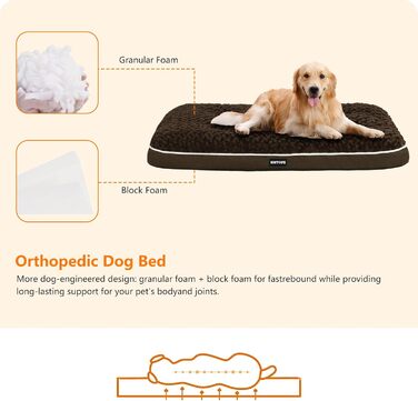 Ортопедичне ліжко для собак, матрац для собак з двошаровим дизайном, миється, знімний кошик для собак, 105 см для середніх собак, коричневий L 105 x B 69 x H 12 см Коричневий
