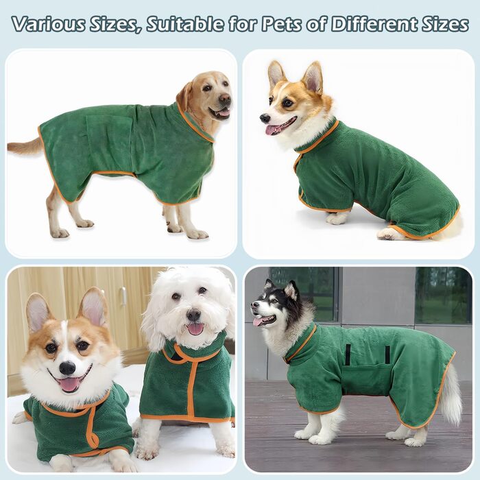 Швидковисихаючий халат для собак з мікрофібри, для малих, середніх та великих тварин, регульований, для собак та котів вагою 13,6–23,6 кг (M)