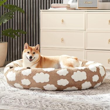 Кругле ліжко для собак JOEJOY Donut, м'яке, ортопедичне, знімний чохол, колір коричневий, розмір M (30x30x8)