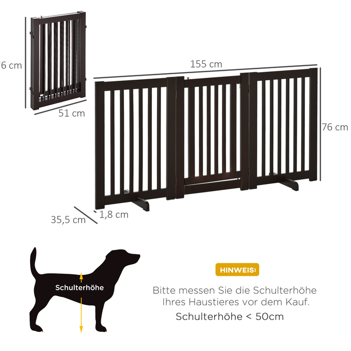 PawHut Door Gate Barrier Окремо стоячий для собак, регульований і складний, дерево темно-коричневий, безпечний захист для вашого будинку