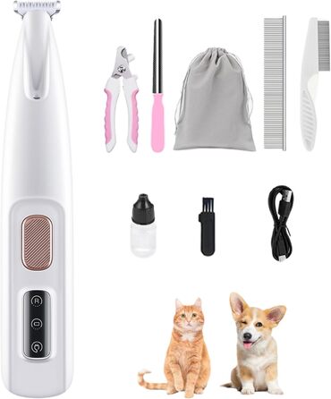 Триммер для собак Yagerod: тиха машинка для догляду за чутливими подушечками лап з LED-підсвічуванням, USB, водонепроникна