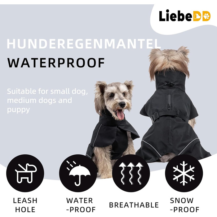 Водонепроникна куртка для собак, Regencape Hund, з отвором для шлейки, світловідбиваюча, для середніх та маленьких собак (Даксель), XXL, чорний