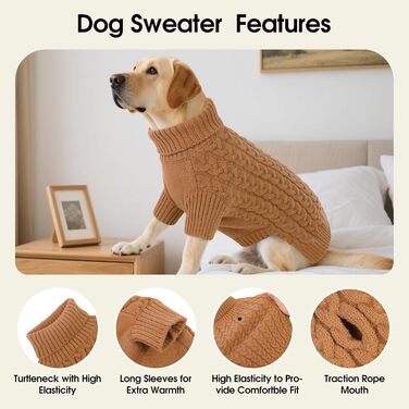Теплий зимовий пуловер для собак AENKU з отвором для повідок, з коміром-горловиною, для чихуахуа, бульдога, зелений (L, коричневий)