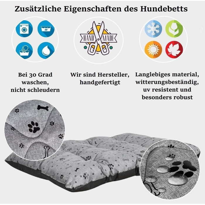 Крісло-ліжко для собак King Dog XL (120x80 см, сірий) - Водонепроникне, миється, з оксфордської тканини