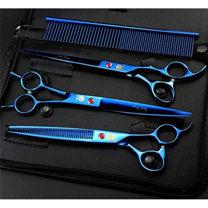 Набір для догляду за собаками Purple Dragon: вигнуті та фінішні ножиці, 20.3 см, блакитний