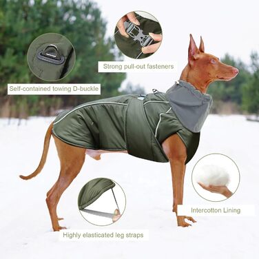 Зимовий теплий одяг для собак - водонепроникний, вітронепроникний, з світловідбиваючими елементами (Green, L)