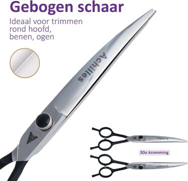 Професійний набір ножиць для грумінгу собак Achilles Pro Silver & Black 7 дюймів