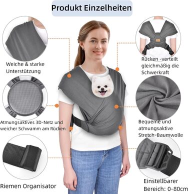 CUBY Сумка-переноска для собак, літня переноска для собак, рюкзак-переноска для собак, регульована переноска для цуценят, 10 фунтів (темно-сірий)