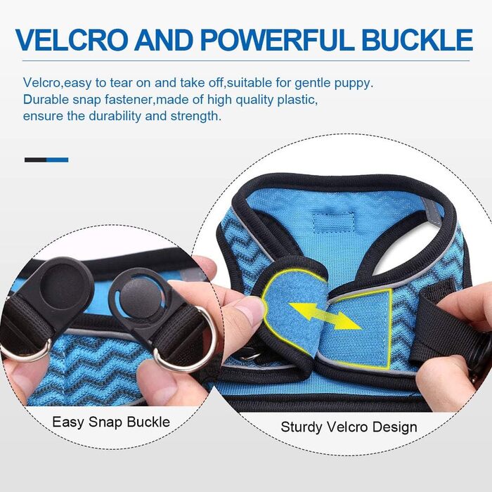 Нашийник для собак з повідком Anti-Pull, світловідбиваючий, для маленьких собак, кошенят, домашніх тварин (L, Blue Wave)