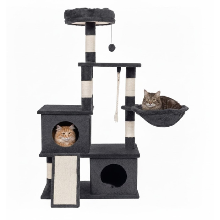 Ігровий комплекс для котів: будинок-драпак з 5 рівнями та стовпчиками, 115 см (F200)