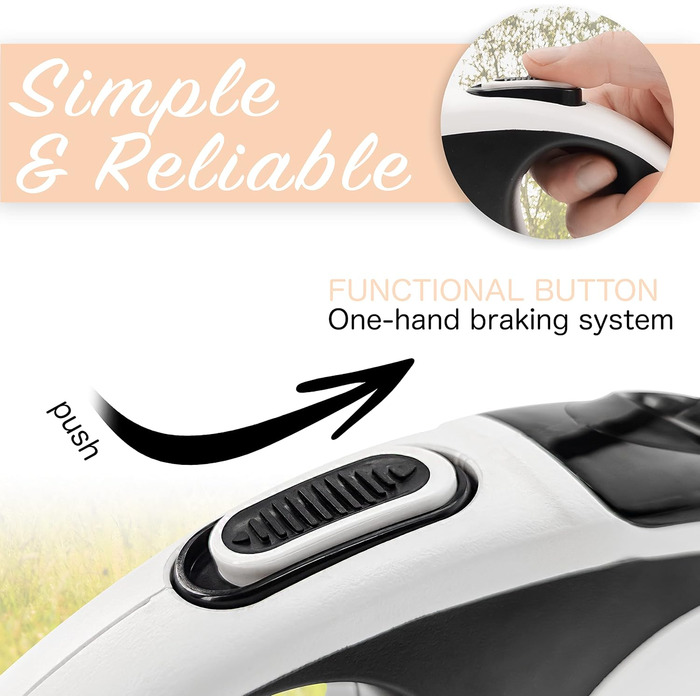 Рулетка для собак до 20 кг Bluzelle з відбиваючими смугами, металевим карабіном, надійним гальмом та зручною ручкою, розмір S