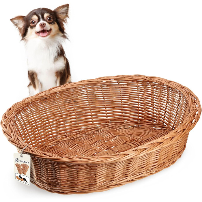 Лежанка для собак та котів KADAX з ротангу, натуральний колір, лежанка для собак, котячий кошик, лежак для тварин, лежанка для собак, місце для сну для собак, спокійний кошик (11x50x38cm)
