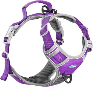 ThinkPet Антизахисна шлея для собак з ручкою, регульована, без удушення, світловідбивна, дихаюча, м'яка, розмір M, фіолетова