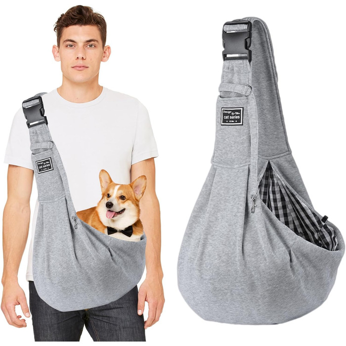 PETCUTE Сумка-переноска для собак до 7.5 кг, сіра. Регульований ремінь, сумка-переноска з передньою кишенею, сумка на плече для собак, для прогулянок та активностей на відкритому повітрі
