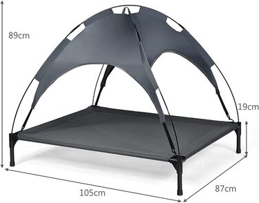 Лежанка для собак Relax4Life з балдахіном, сіра, для дому та саду, до 60 кг, 105 x 87 x 89 см