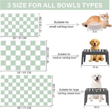 Килимок для котячого корму BLESWIN - килимок для котів та собак, чорно-білий, 61x40,5 см. Захист від розливу води та корму