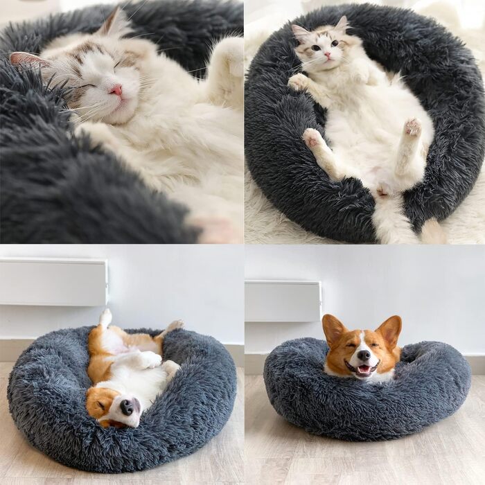 М'яке ліжко для котів та собак: кругленьке, миється, 70см та 60см (білий, сірий)