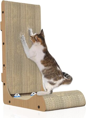 Кігтеточка для котів L-подібної форми, настінний монтаж, 60 см, вертикальна/горизонтальна, з іграшкою-кулькою, економія місця, довговічна конструкція для дому
