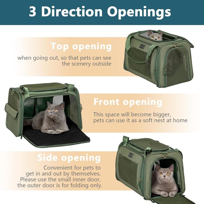 Транспортна переноска для котів та собак Petsfit, складна сумка-переноска, 47L x 30B x 30H см, оливковий колір