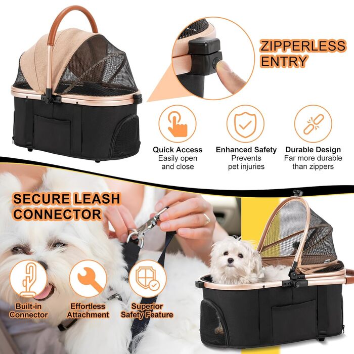 3 в 1 Візок для собак з знімним автокріслом, будки та переноски, складаний. Візок для домашніх тварин, дитячий візочок (Хакі, 20 кг)