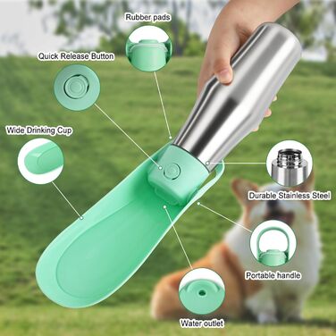 Водяна пляшка для собак на прогулянці - не протікає, з нержавіючої сталі, 750 мл