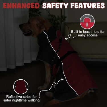 Водонепроникний собачий дощовик HezzLuv з світловідбиваючими смугами, отвором для повідка та флісовою підкладкою Polar Fleece, можна прати в пральній машині, зимова куртка для собак маленьких, середніх та великих порід, теплий, вітронепроникний, легкий, ч