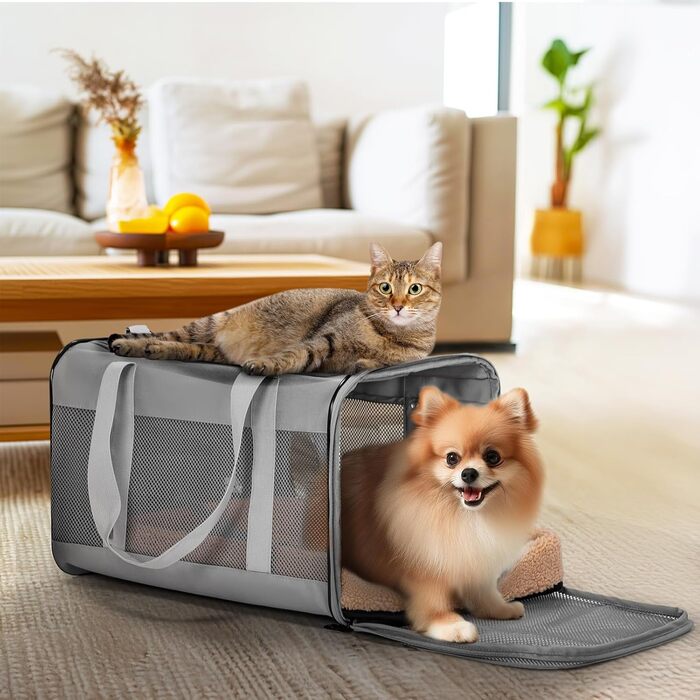 Переноска для котів та собак Petsfit сірого кольору L+: 48,5x31x31 см - Зручна та безпечна переноска для тварин