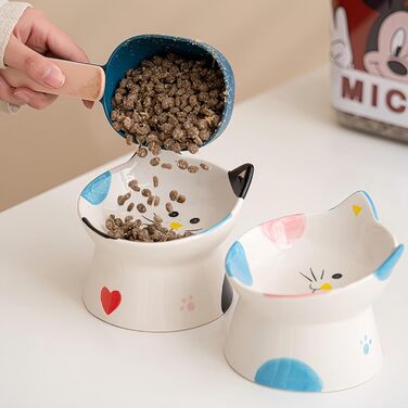 Керамічний годівник для котів з підставкою, нахилений на 15°, захист шиї, чорний/білий