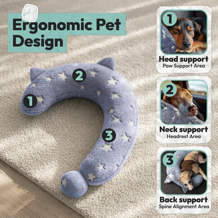 Подушка для собак POMESEA, велика, синього кольору. М'яка подушка для розслаблення з щільної бавовни для підтримки голови, шиї та спини. Машинне прання, зручна іграшка для собак, світиться в темряві.
