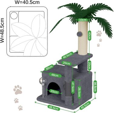 Котячий комплекс Kratzbaum 90 см: кігтеточка, будиночок та іграшки (темно-сірий)