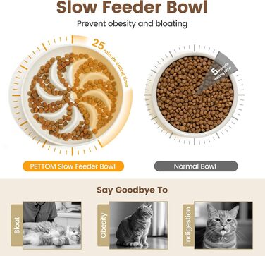 PETTOM Миска для котів протиковзаюча, піднята, керамічна, для повільного годування, біла. Підходить для котів та маленьких собак.