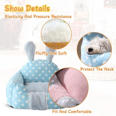 Крісло-лежанка для котів та собак PETCUTE, м'яке ліжко для тварин з приємним дизайном, миється, підходить для кроликів, блакитний колір (S, у крапочку)