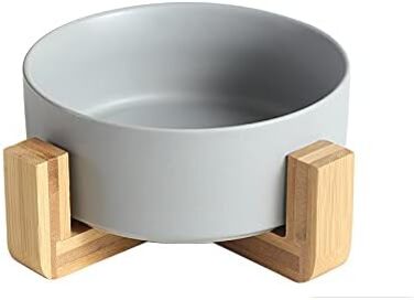 Миска для собак з кераміки з бамбуковим тримачем, сірого кольору, 20,5 см