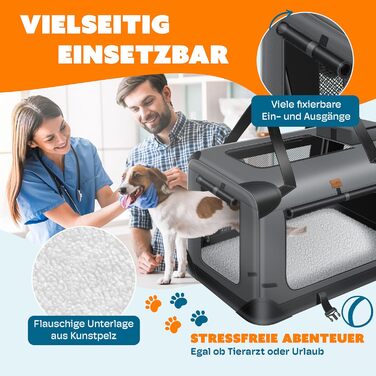 LOVPET® Транспортна переноска для собак та котів, 60x42x44 см | Складана переноска для тварин з мискою та плечовим ременем | для котів та собак, антрацит