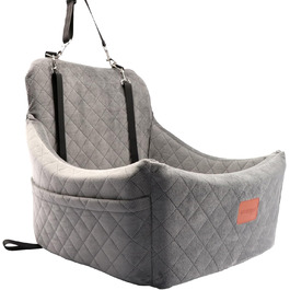 Автокрісло для собак середніх порід, переноска для тварин у авто з фіксатором ременя безпеки, знімне та пральне, з регульованими ременями, 3 ремені (Сірий)