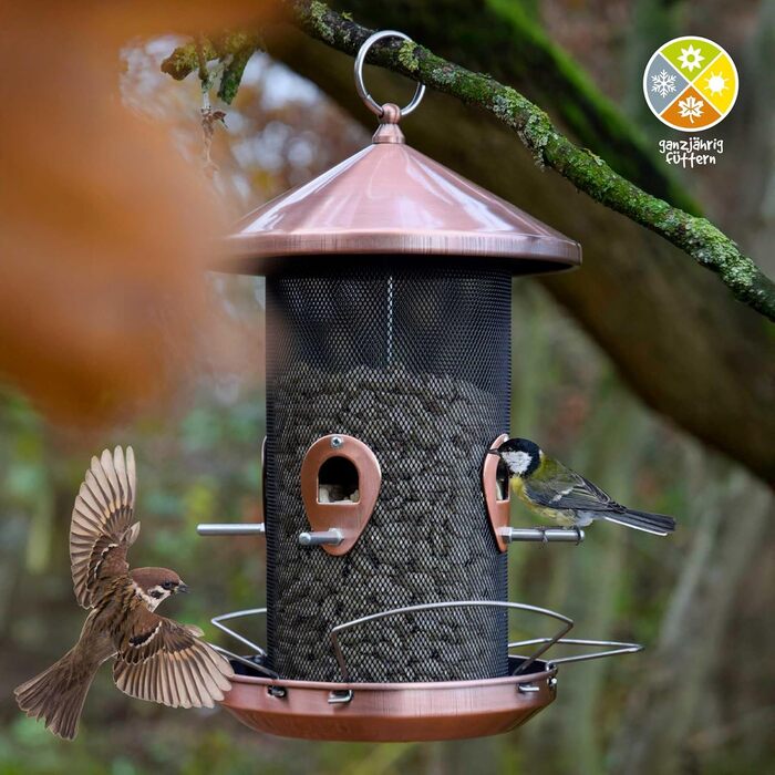 Годівниця для птахів Dobar 11517 з мідною обробкою - металева годівниця для насіння, 20x20x32 см