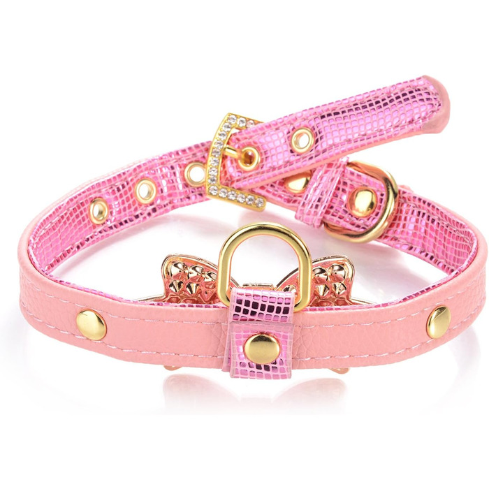 LOVPE: Рожеве шкіряне ошийник з кільцем для маленьких собак/кішок, регульований, розмір XS, рожевий (упаковка 1)