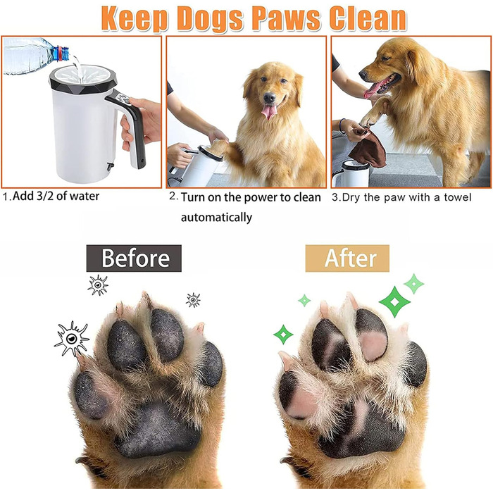 Електричний очищувач лап для собак PJDDP: силіконовий скребок для лап з рушником, портативний для великих і середніх собак, синій
