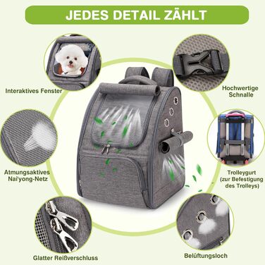 ALLSOPETS Рюкзак-переноска для собак і котів, складаний, дихаючий, з сонцезахистом, графітово-сірий, для подорожей, кемпінгу, прогулянок