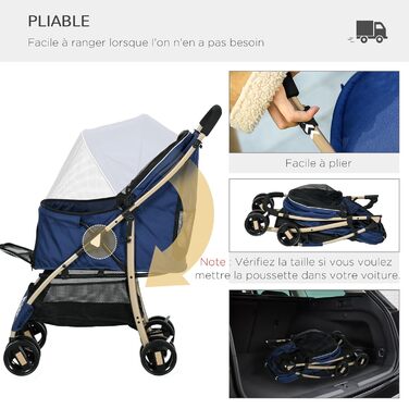 PawHut Buggy для собак, візок для тварин, складаний, з кошиком та гальмами, 80x44.5x97 см, темно-синій