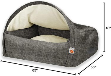 Sleepy Fox® Преміум Печера-ліжко для собак та котів - Нагороджений, запатентований дизайн (Medium: 85w x 75d x 55h cm, Сірий велюр)