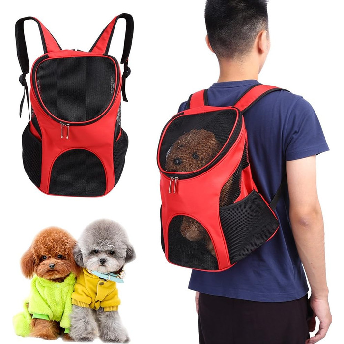 Рюкзак для тварин, регульований, для собак і котів, з вентиляційною сіткою, 25 x 30 x 35 см (червоний)