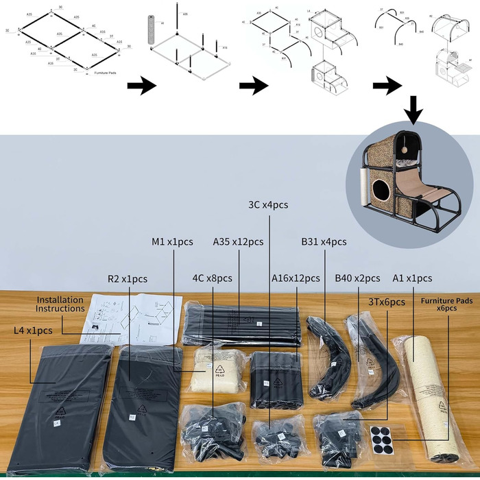 Goetland сучасний котячий будинок, когтеточка, котяче ліжко та ігровий комплекс 85 см для котів, будиночок, стовпчик, аксесуари для котів