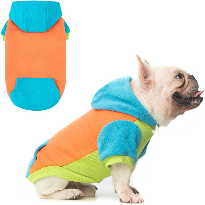 Теплий пуловер для собак, флісова жилетка, зимова куртка Beautyzoo, з кільцем для повідка, для малих, дрібних та середніх порід, для холодної погоди, вітронепроникний, теплий, класичний буфало-карто (помаранчевий/червоний), розмір L (спина: 50 см, груди: 